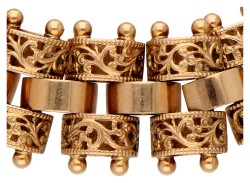 Antieke 14K roségouden gesp schakelarmband met zaadparel.