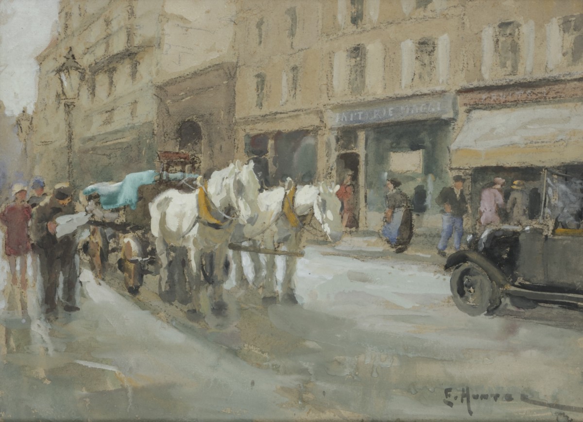 E. Hunter (XIX / XX), Straatscène in Parijs ca. 1910/15.
