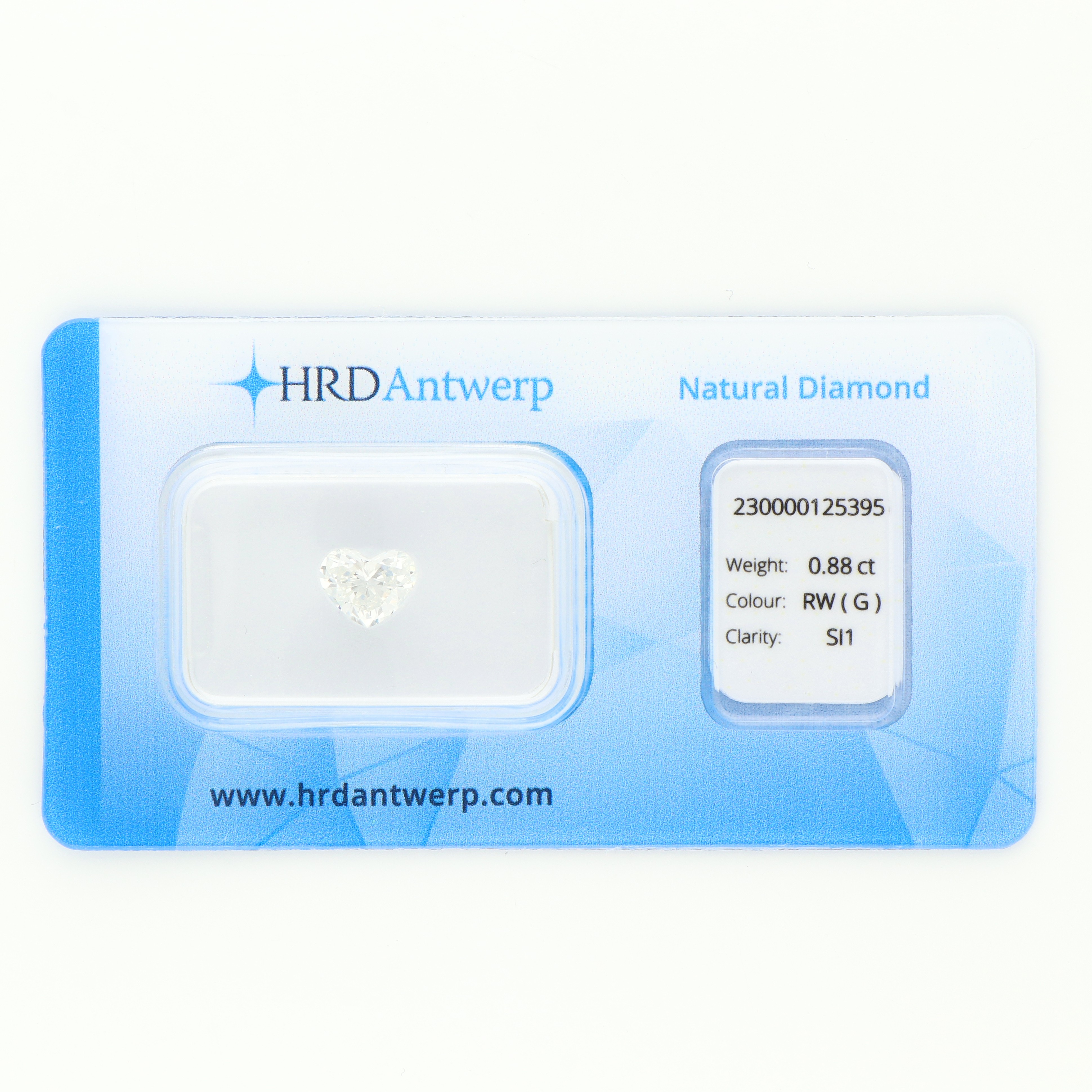 No reserve - 0.88 ct. HRD gecertificeerde natuurlijke diamant.