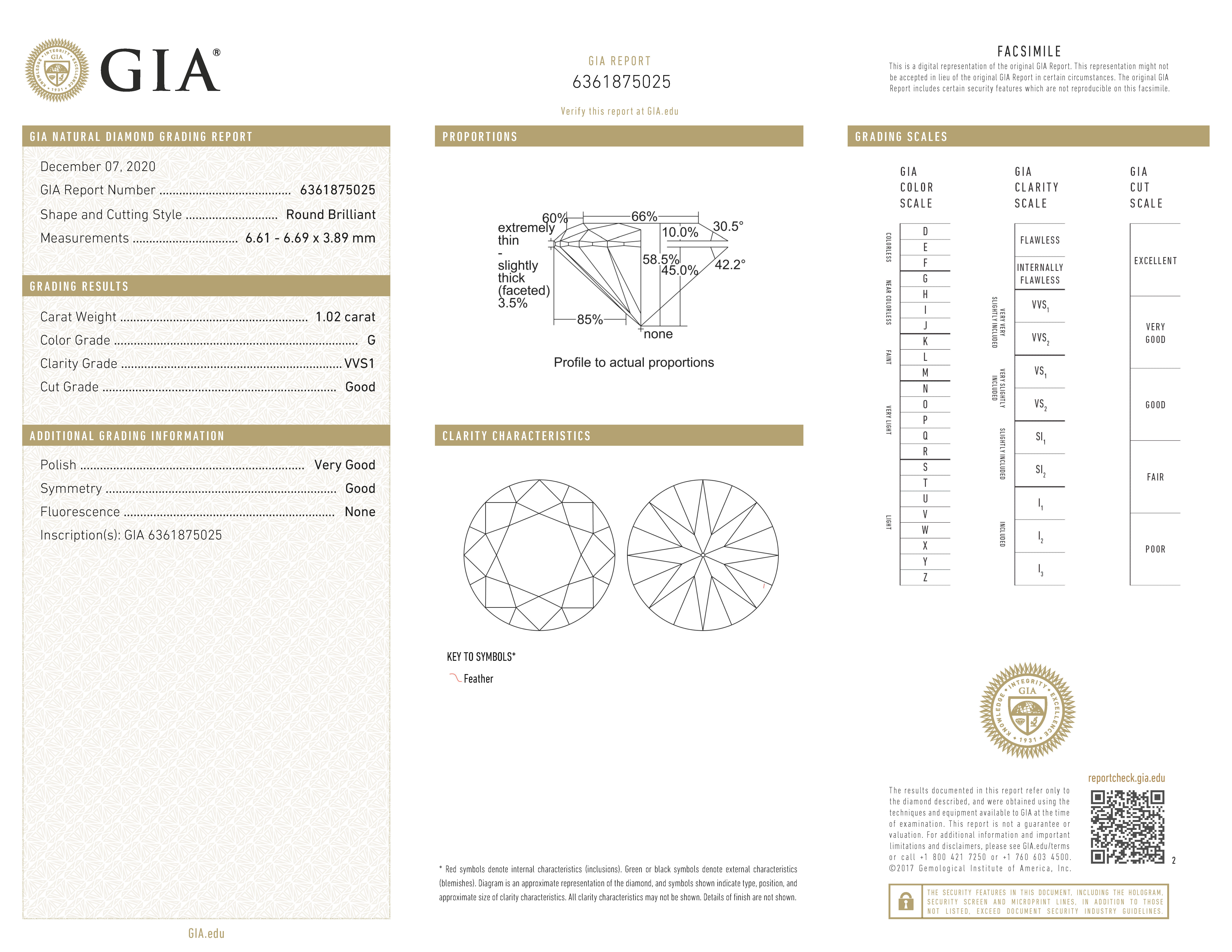 No reserve - 1.02 ct. GIA gecertificeerde natuurlijke diamant.