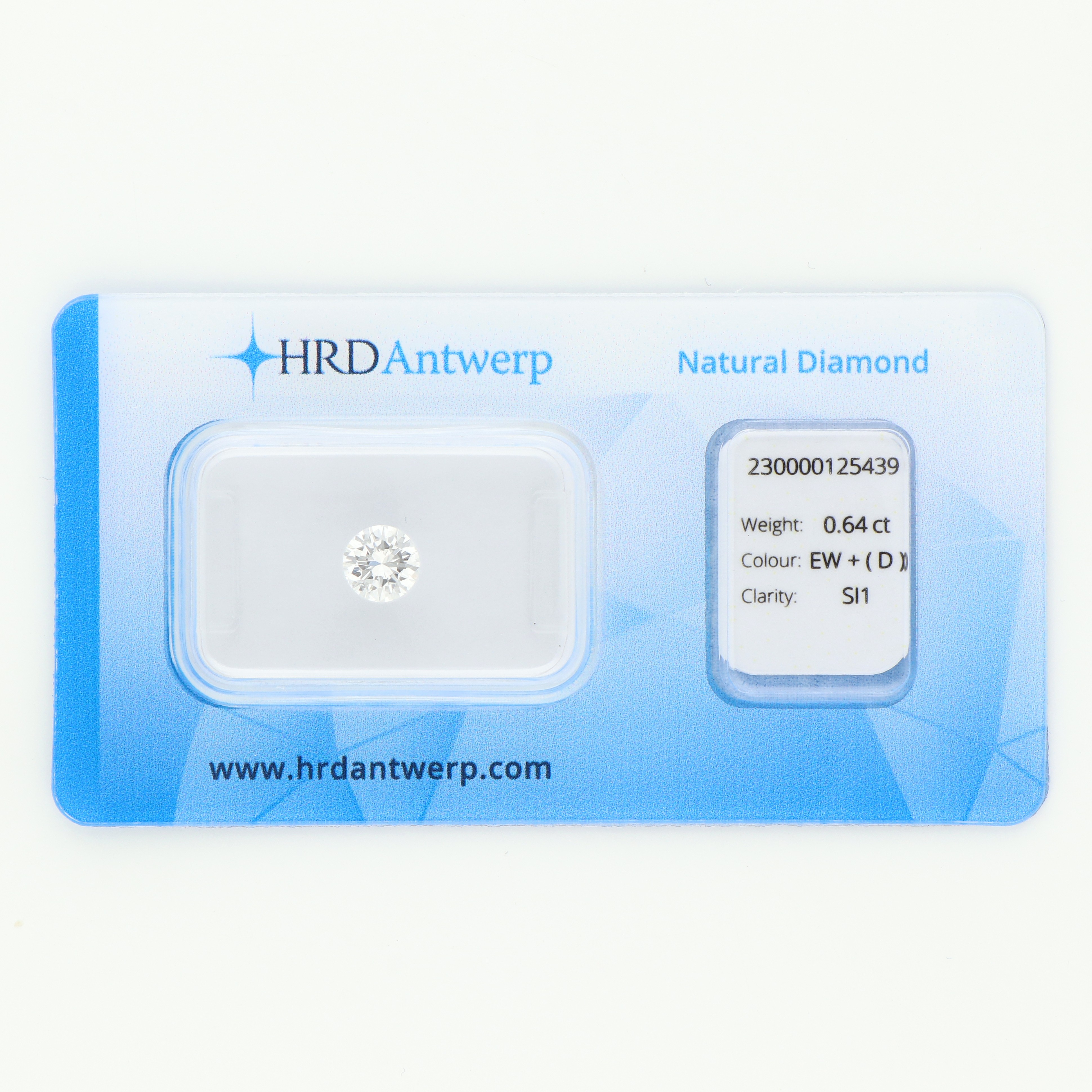 No reserve - 0.64 ct. HRD gecertificeerde natuurlijke diamant.