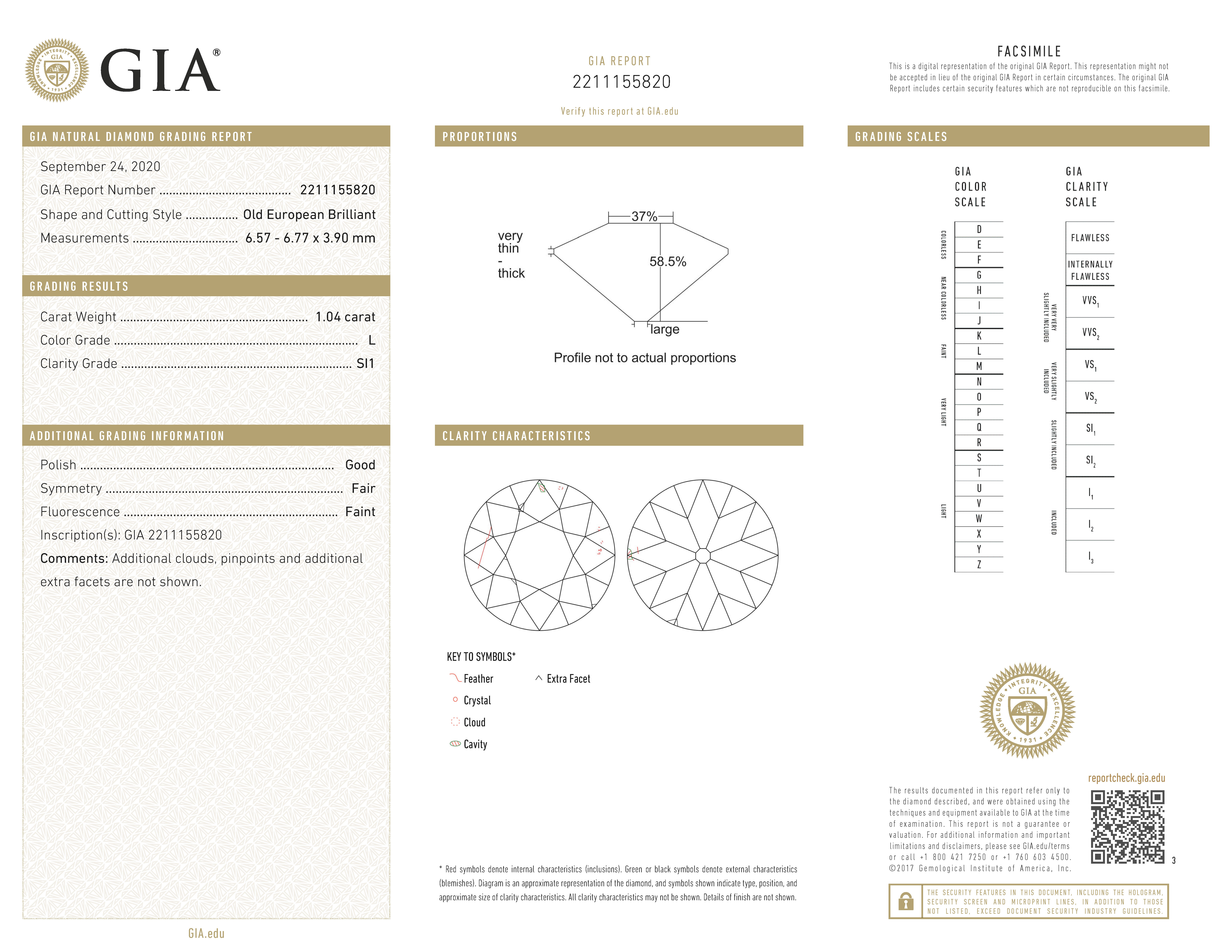 No reserve - 1.04 ct. GIA gecertificeerde natuurlijke diamant.