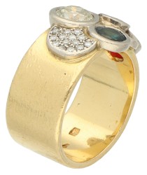 No reserve - 18K Geelgouden ring bezet met ca. 1.05 ct. diamant, robijn en saffier.