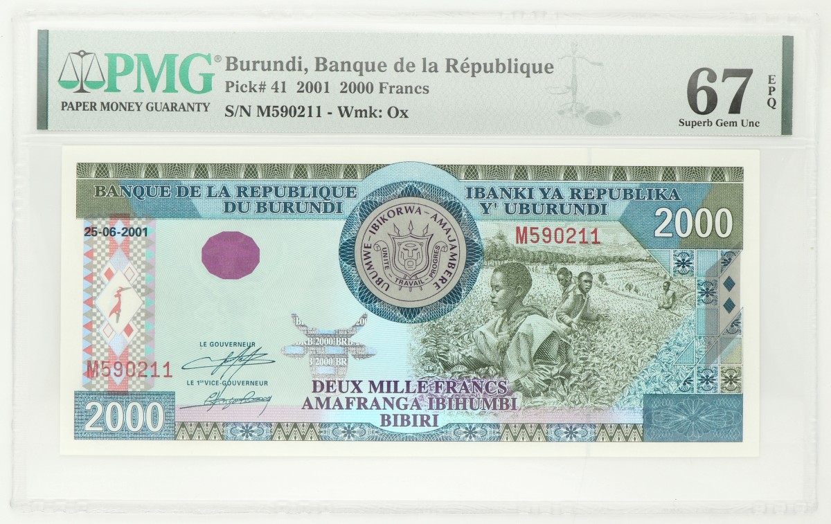 No reserve - Burundi. 2000 Francs. Banknote. Type 2001. - UNC.