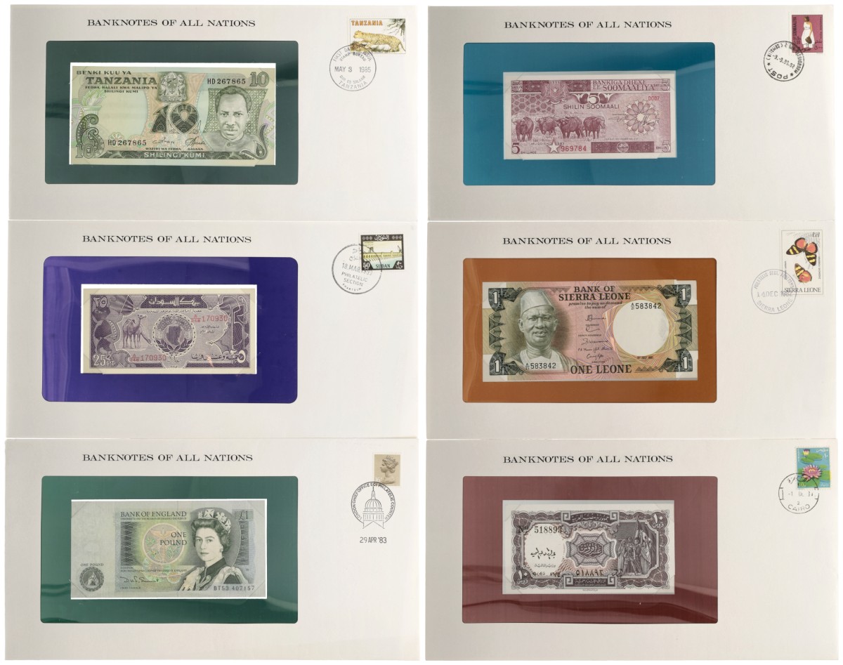 No reserve - World mix. lot 6 banknotes. Type ND. - UNC.