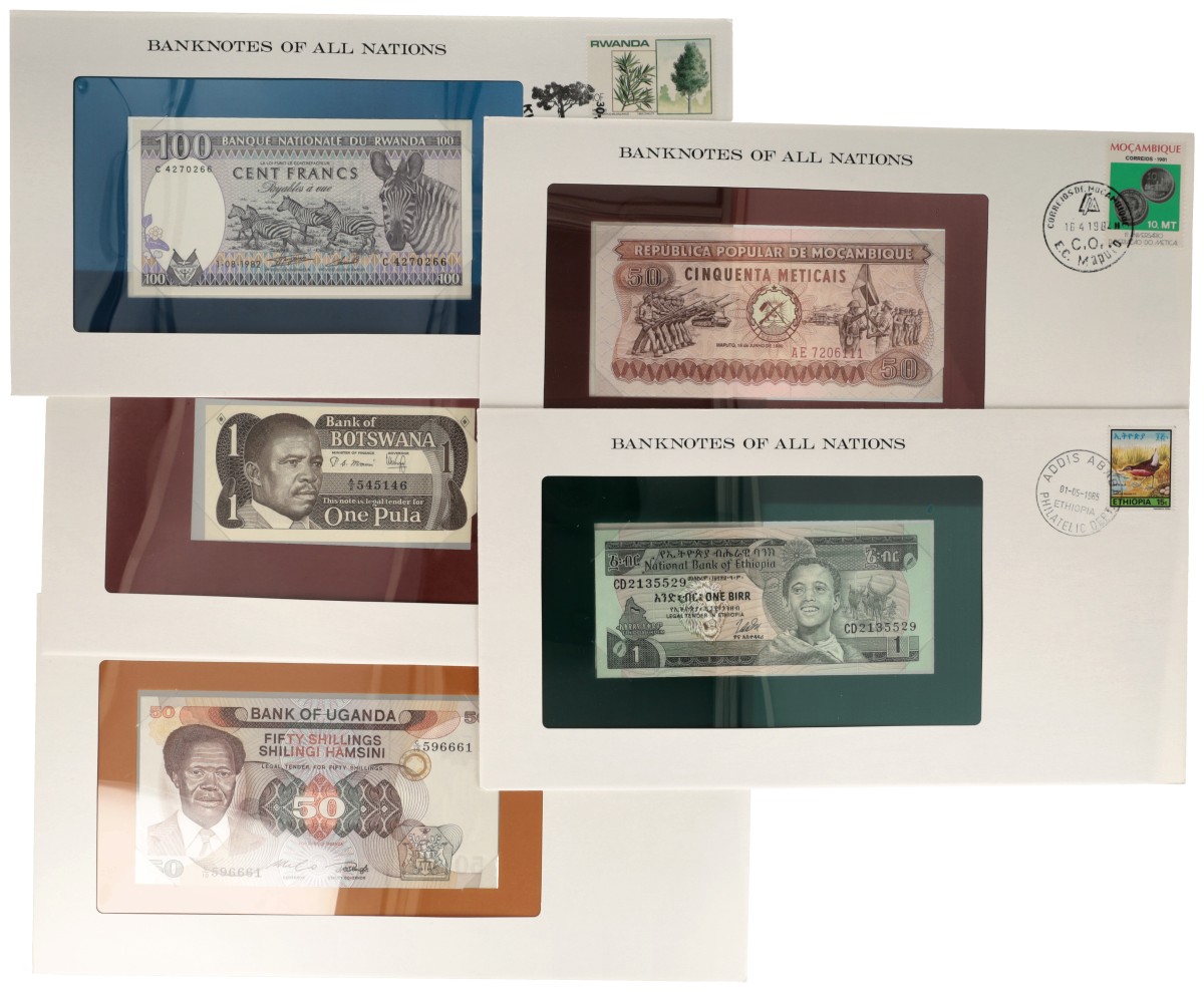 No reserve - Africa mix. lot 5 banknotes. Type ND. - UNC.