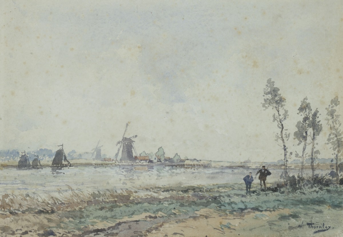 Georges William Thornley (Thiais, Frankrijk 1857 - Pontoise Frankrijk), Au bord de la Meuse, Hollande.