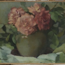 Frans Oerder (Rotterdam 1867 - 1944 Pretoria, Zuid Afrika), Stilleven met rozen in een pot.