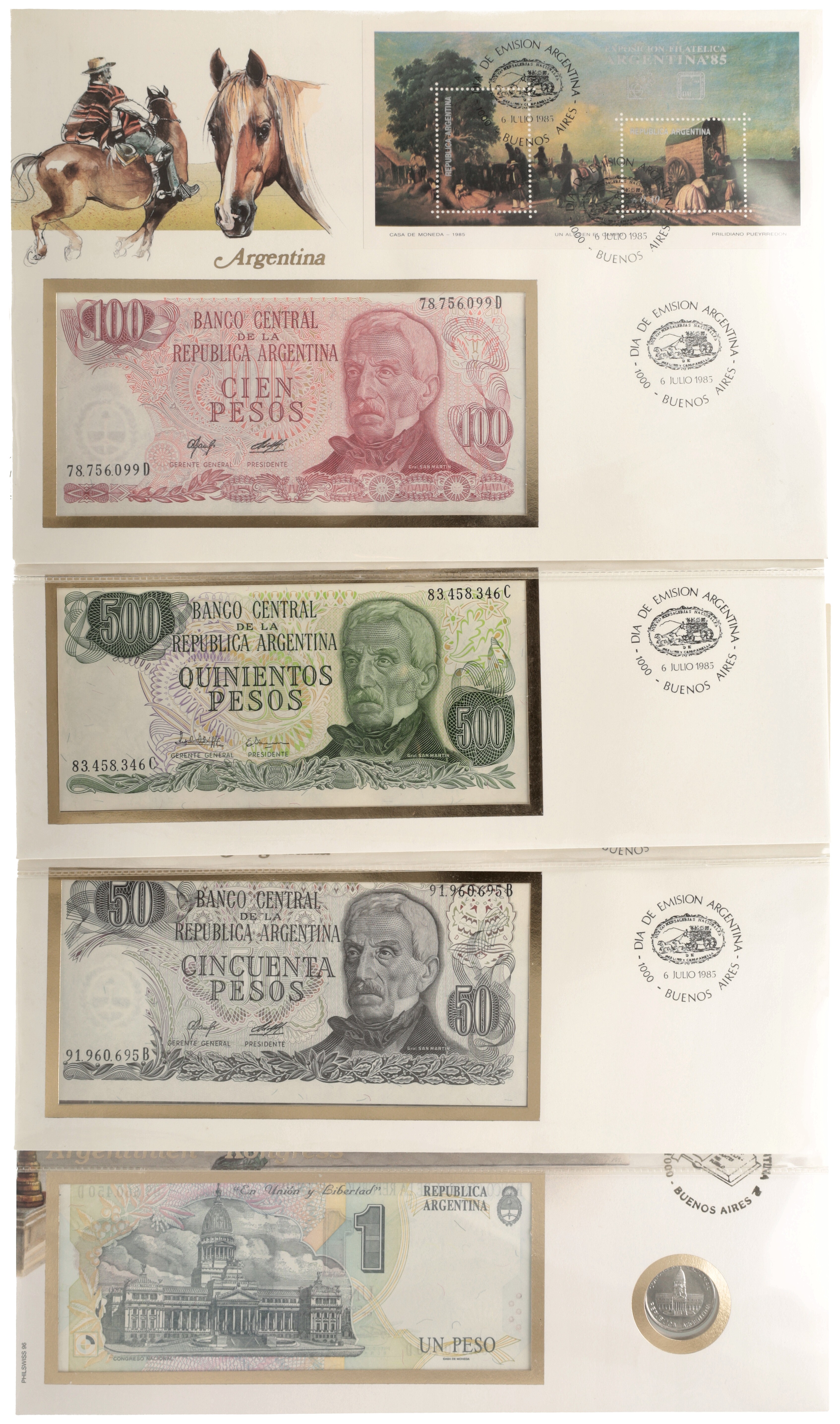 No reserve - Argentina. lot 4 banknotes. Type ND. - UNC.