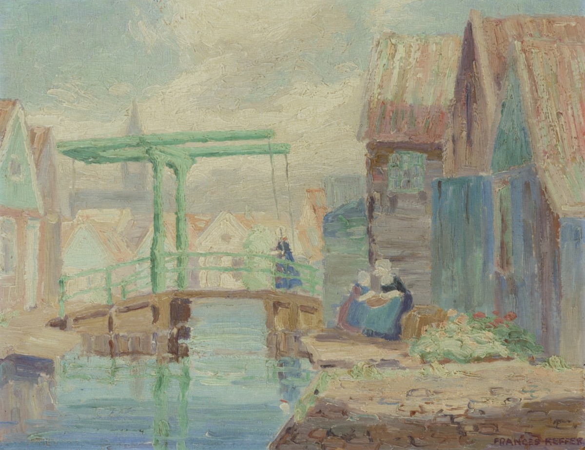 Frances Keffer (Amerika, 1881-1953), 'Little green bridge'- Volendam.