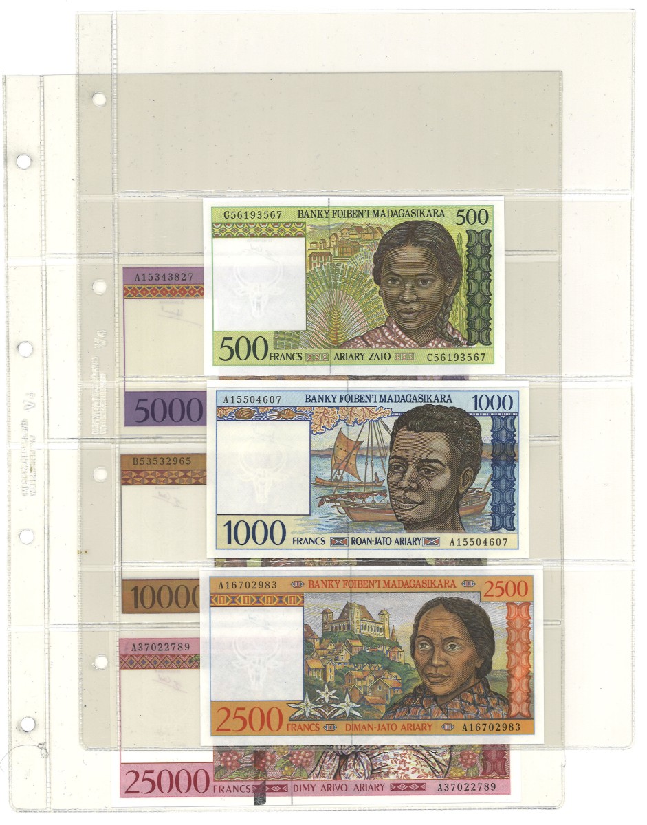 No reserve - Madagascar. lot 6 banknotes. Type ND. - UNC.