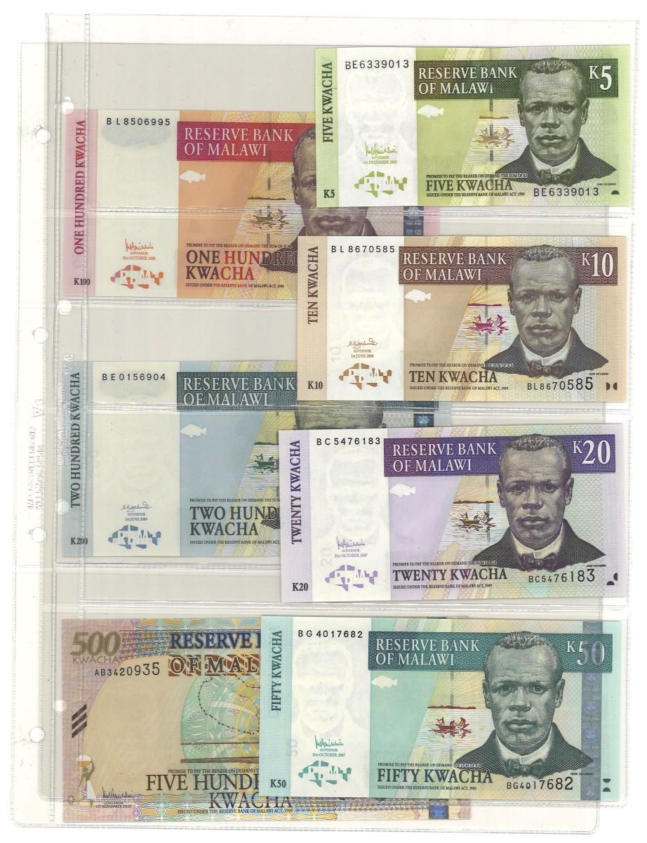 No reserve - Malawi. lot 7 banknotes. Type 2004/2007. - UNC.
