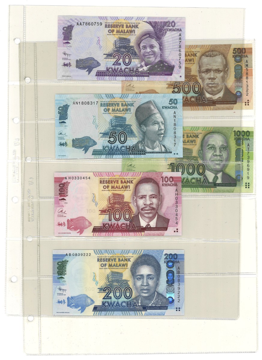 No reserve - Malawi. lot 6 banknotes. Type 2012/2013. - UNC.