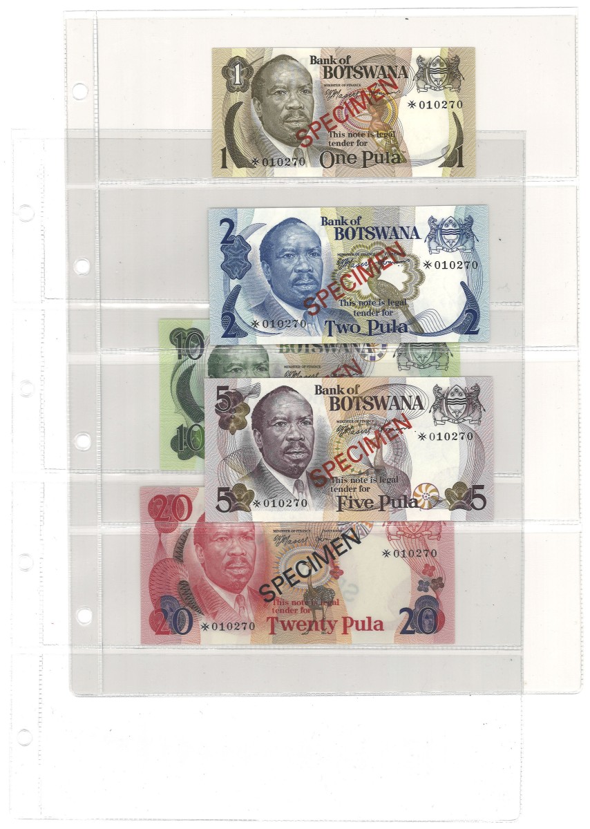 No reserve - Botswana. lot 5 banknotes. Type ND. - UNC.