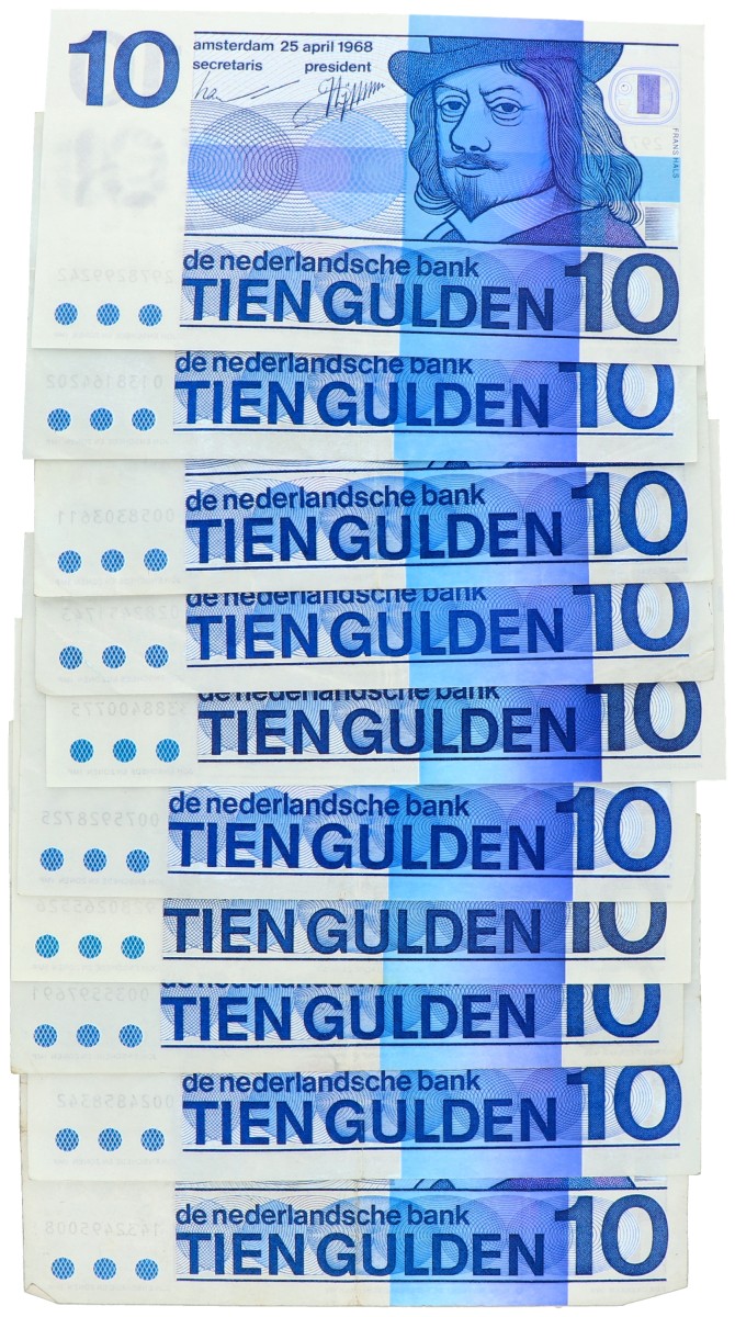 No reserve - Nederland. lot 10 bankbiljetten. Type 1968. - Fraai / Zeer Fraai.