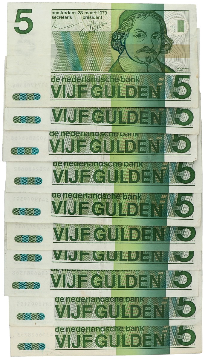No reserve - Nederland. lot 10 bankblijetten. Type 1973. - Fraai / Zeer Fraai.