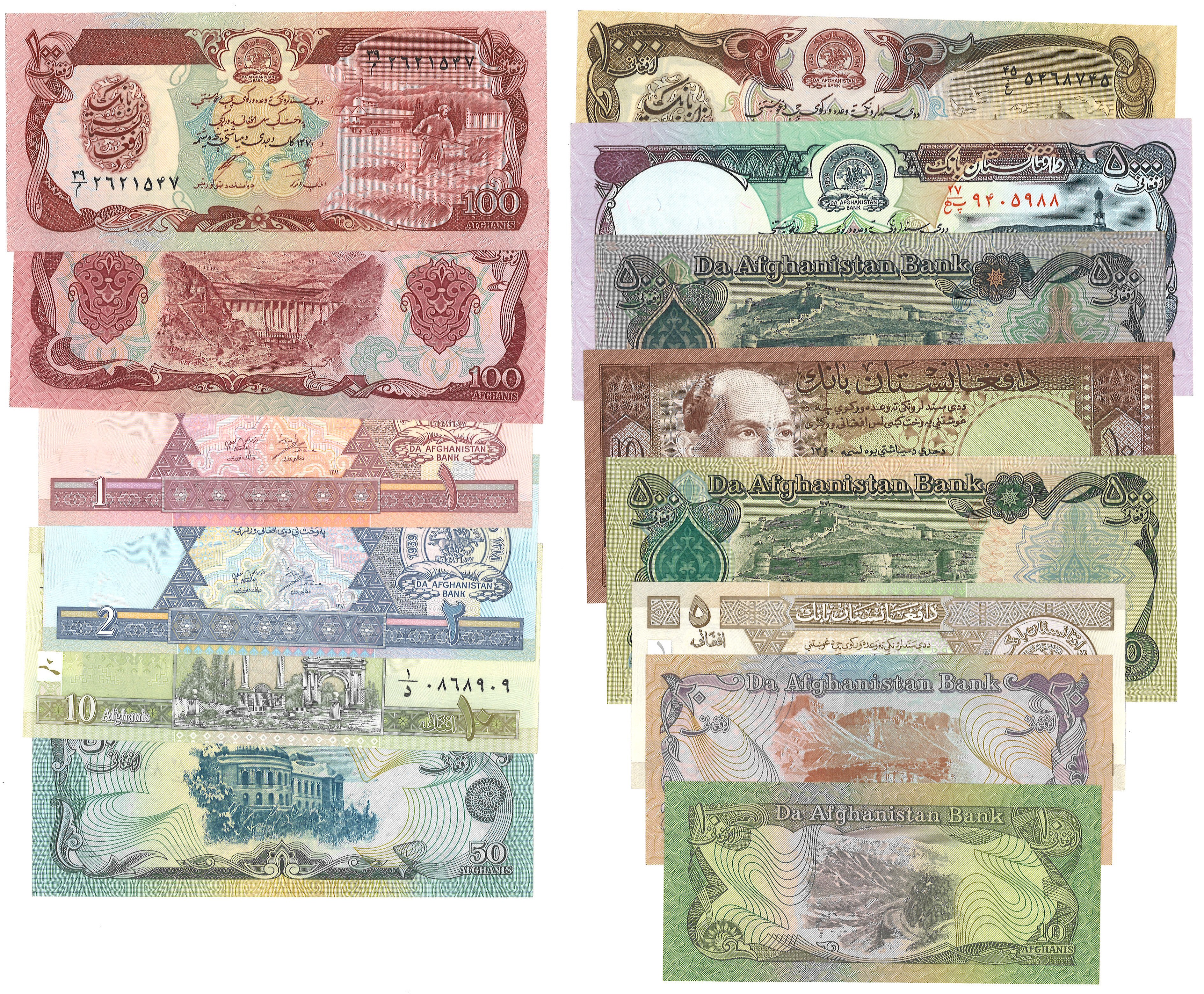 No reserve - Afganistan. lot 14 banknotes. Type ND. - UNC.