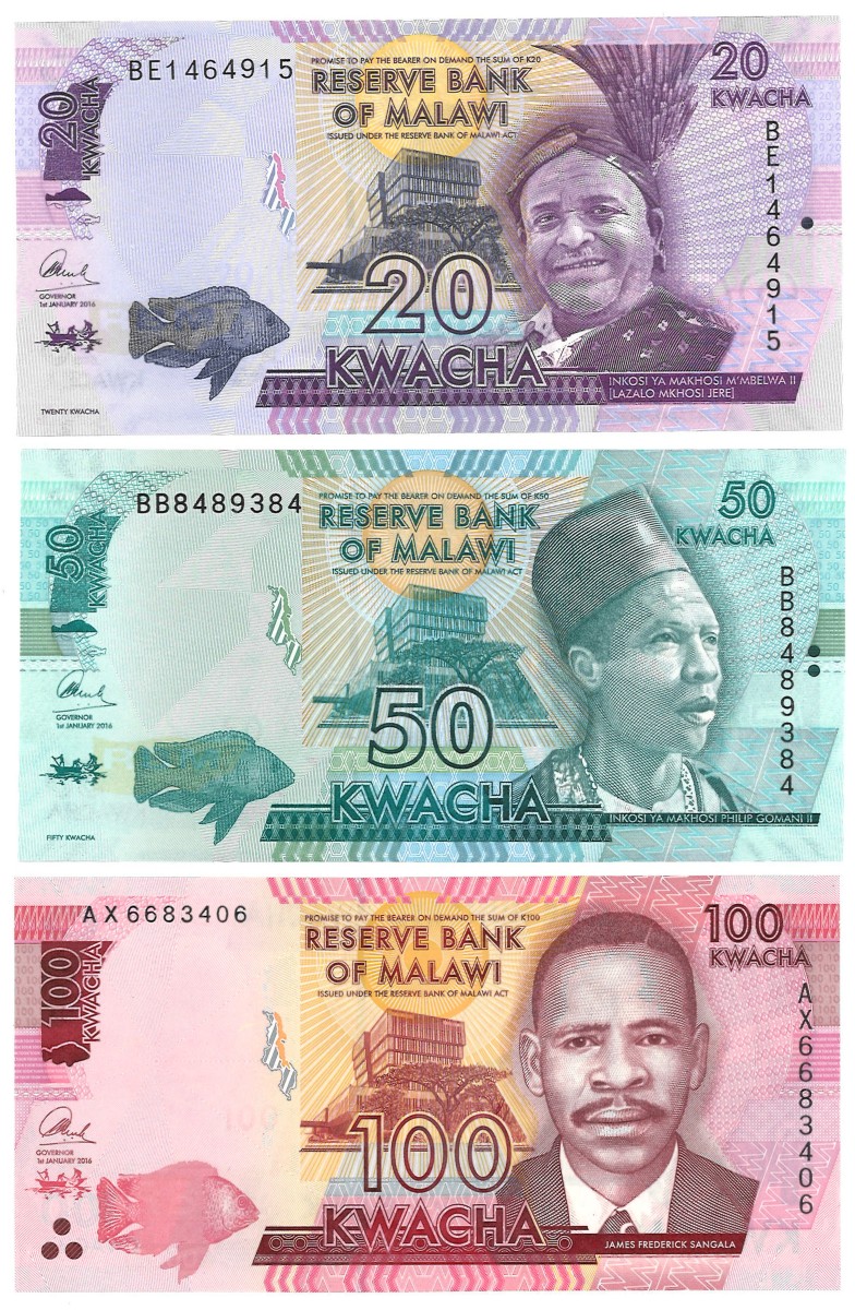 No reserve - Malawi. lot 3 banknotes. Type 2012. - UNC.