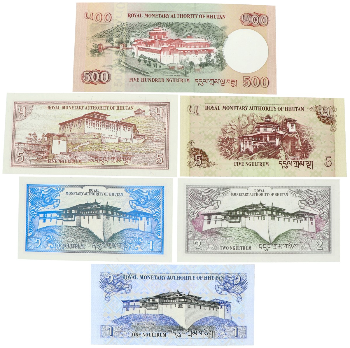 No reserve - Bhutan. lot 6 banknotes. Type 2006. - UNC.