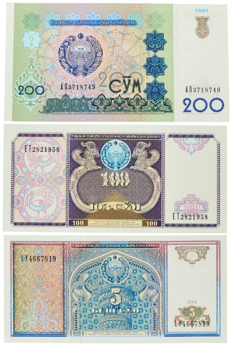 No reserve - Uzbekistan. lot 3 banknote. Type 1994/1997. - UNC.