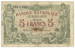 No reserve - Belgium. 5 francs. Banknote. Type 1918. - Fine.