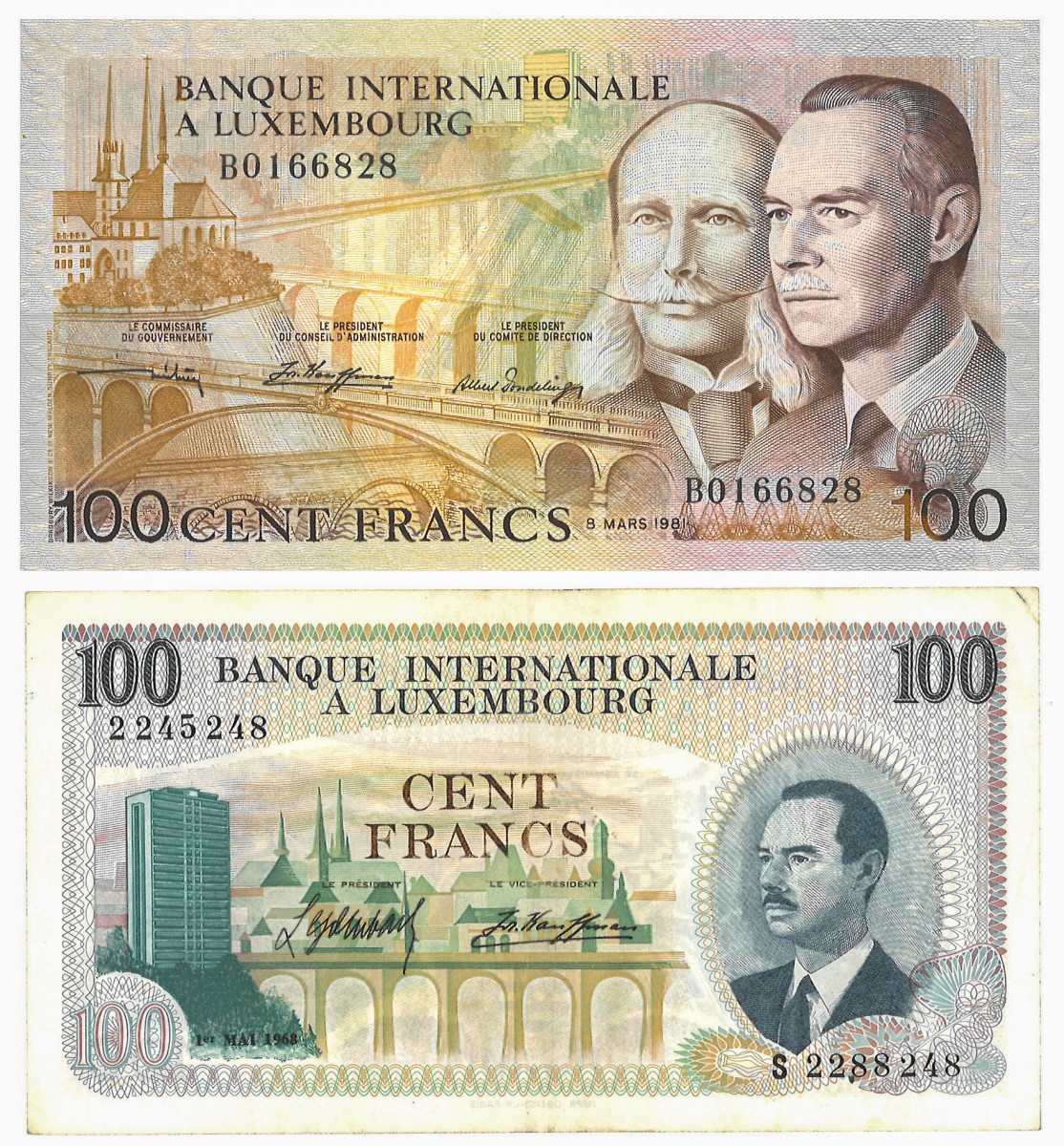 No reserve - Luxemburg. lot 2 banknotes. Type 1968/1981. - Very fine / Extremely fine.