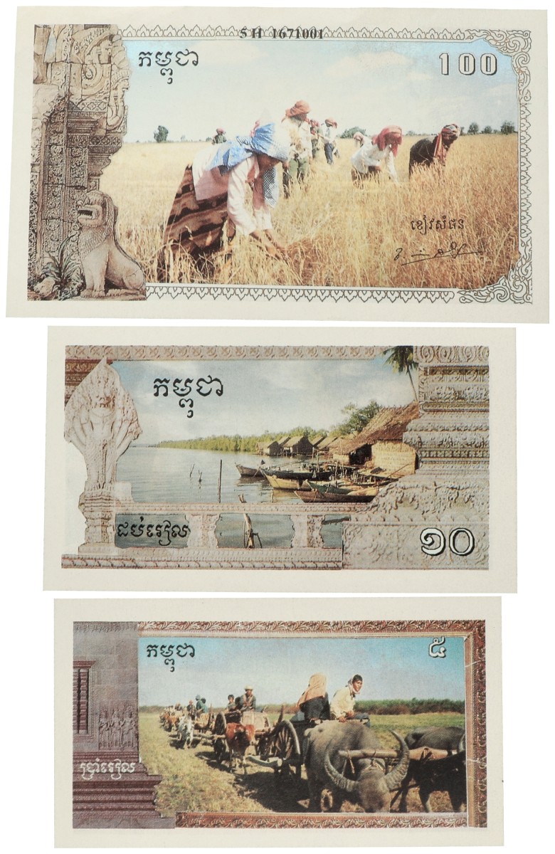 No reserve - Cambodja. lot 3 banknotes. Type ND. - UNC.