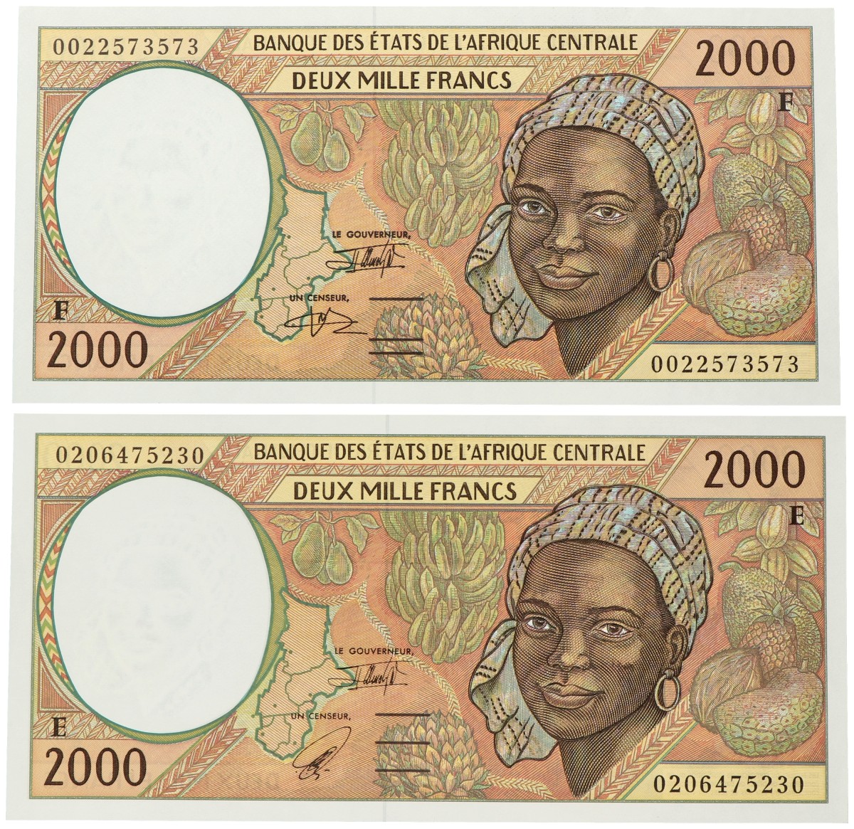 No reserve - Central African States. lot 2 banknotes. Type ND. - UNC.