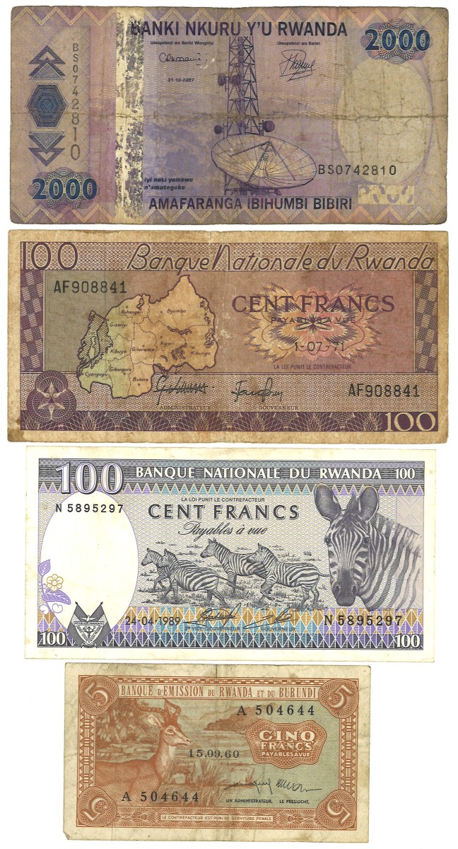 No reserve - Rwanda. lot 4 banknotes. Type 1960/2007. - Very fine.