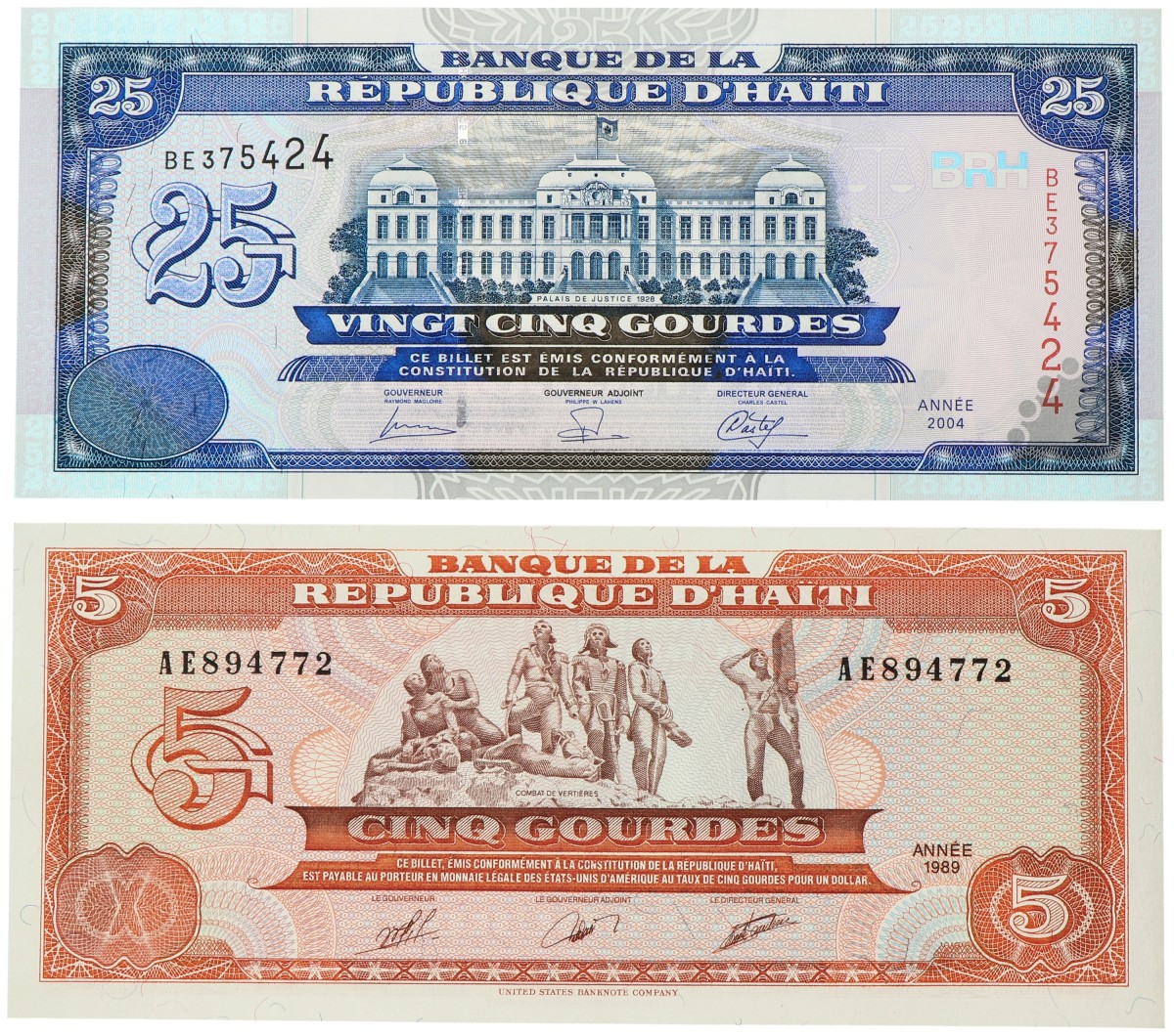No reserve - Haiti. lot 2 banknotes. Type 1989/2004. - About UNC.