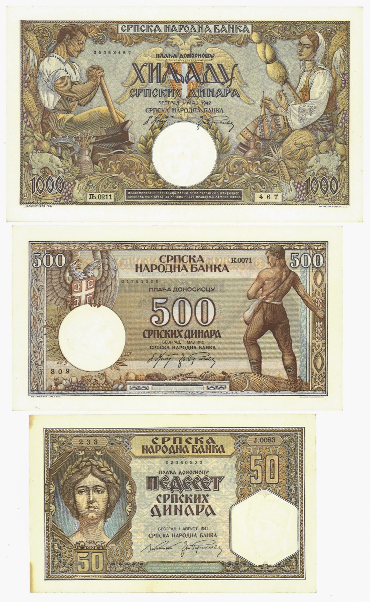 No reserve - Serbia. lot 3 banknotes. Type ND. - UNC.