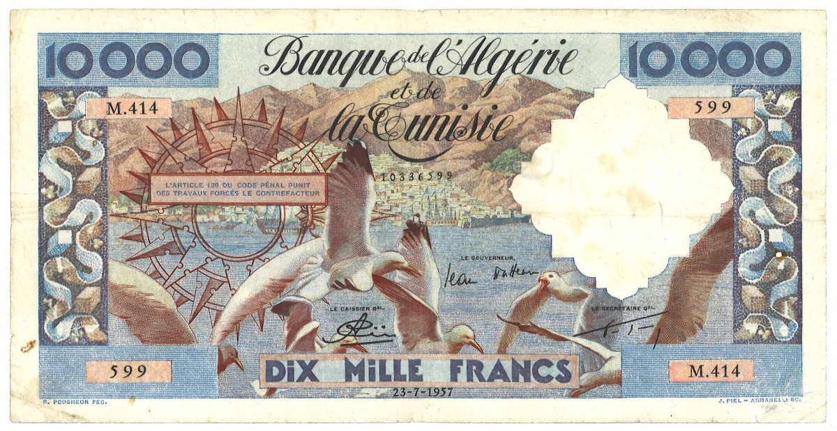 No reserve - Algeria. 10.000 francs. banknote. Type 1957. - Very fine.