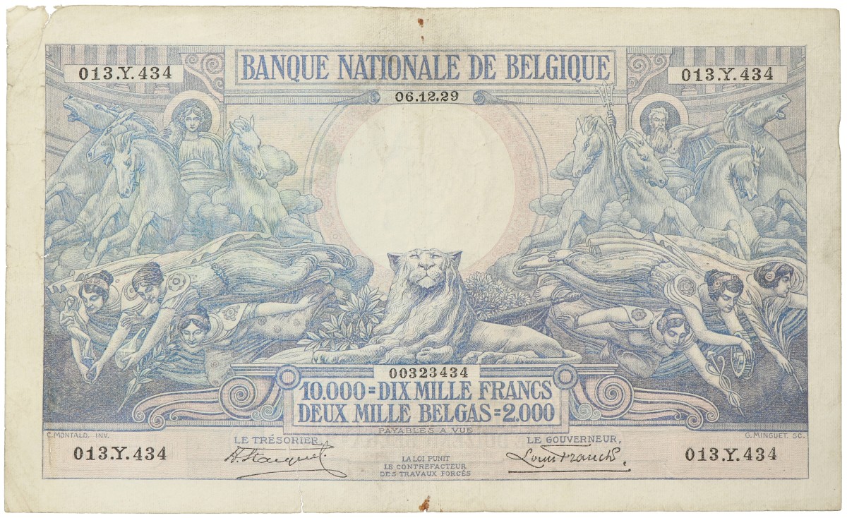 No reserve - Belgium. 10.000 francs. banknote. Type 1929. - Fine.