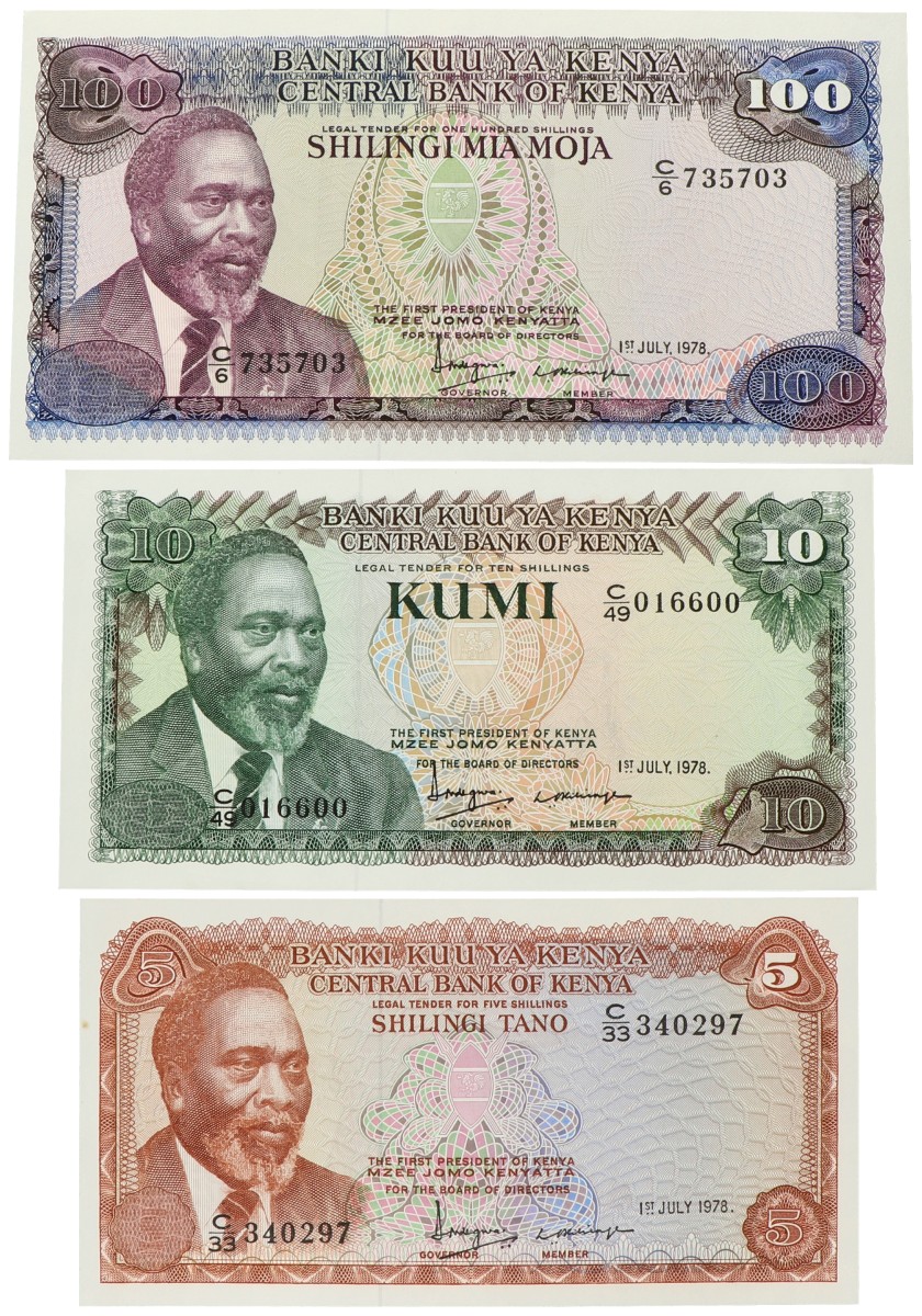 No reserve - Kenya. lot 3 banknotes. Type 1978. - UNC.