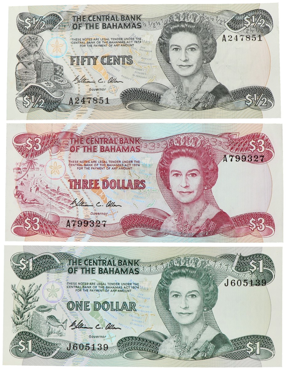 No reserve - Bahamas. lot 3 banknotes. Type 1974. - Extremely fine.