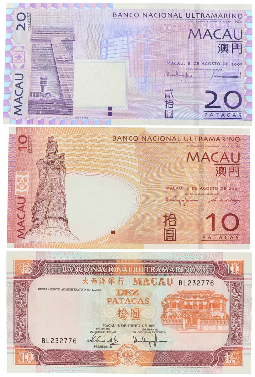 No reserve - Macau. lot 3 banknotes. Type 2003/2005. - UNC.