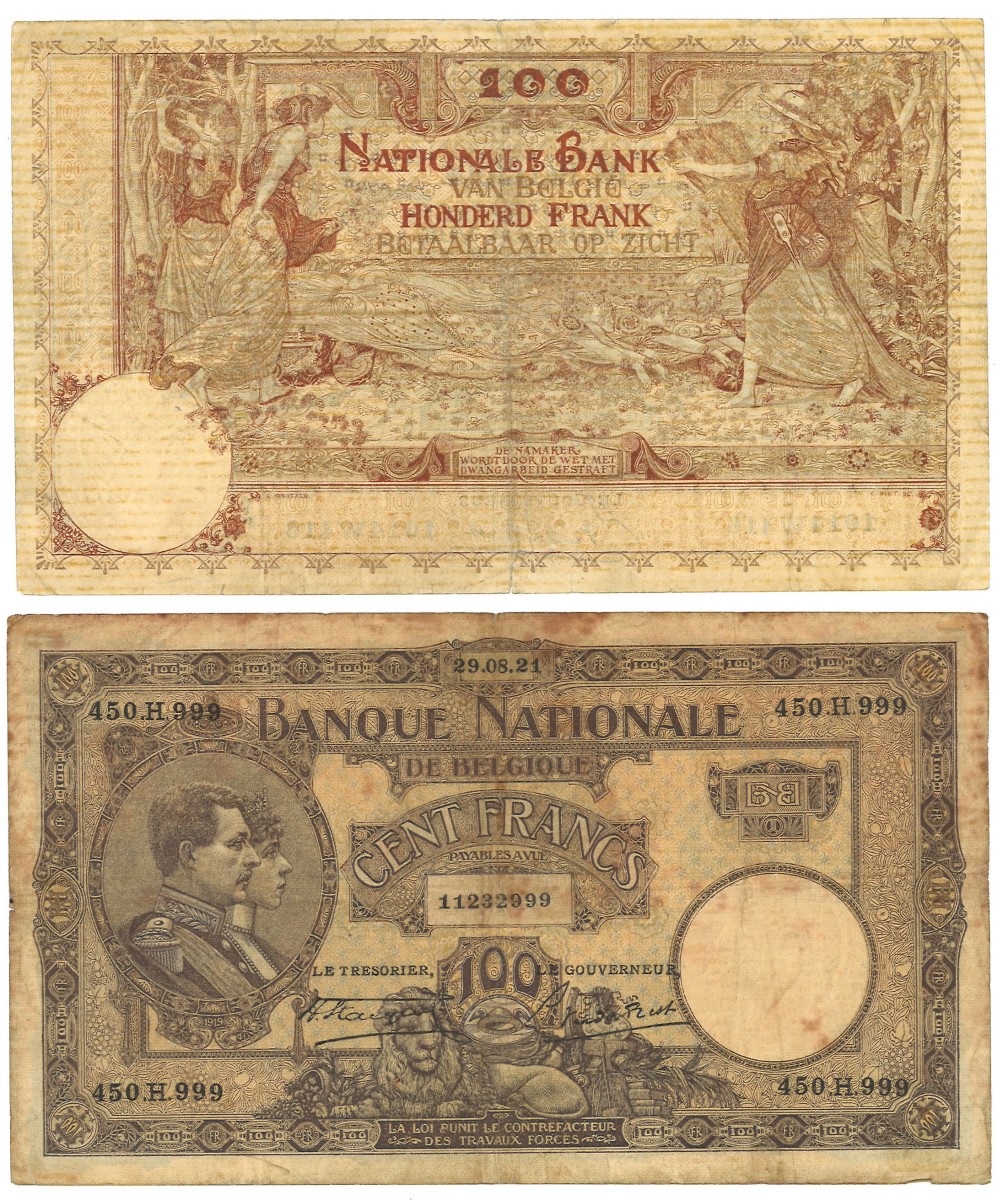 No reserve - Belgium. lot 2 banknotes. Type 1920/1921. - Fine.