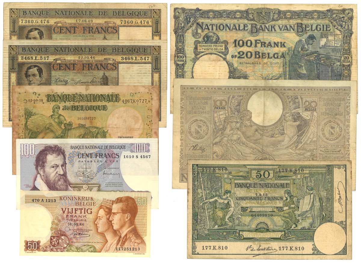 No reserve - Belgium. lot 8 banknotes. Type ND. - Very fine / Extremely fine.
