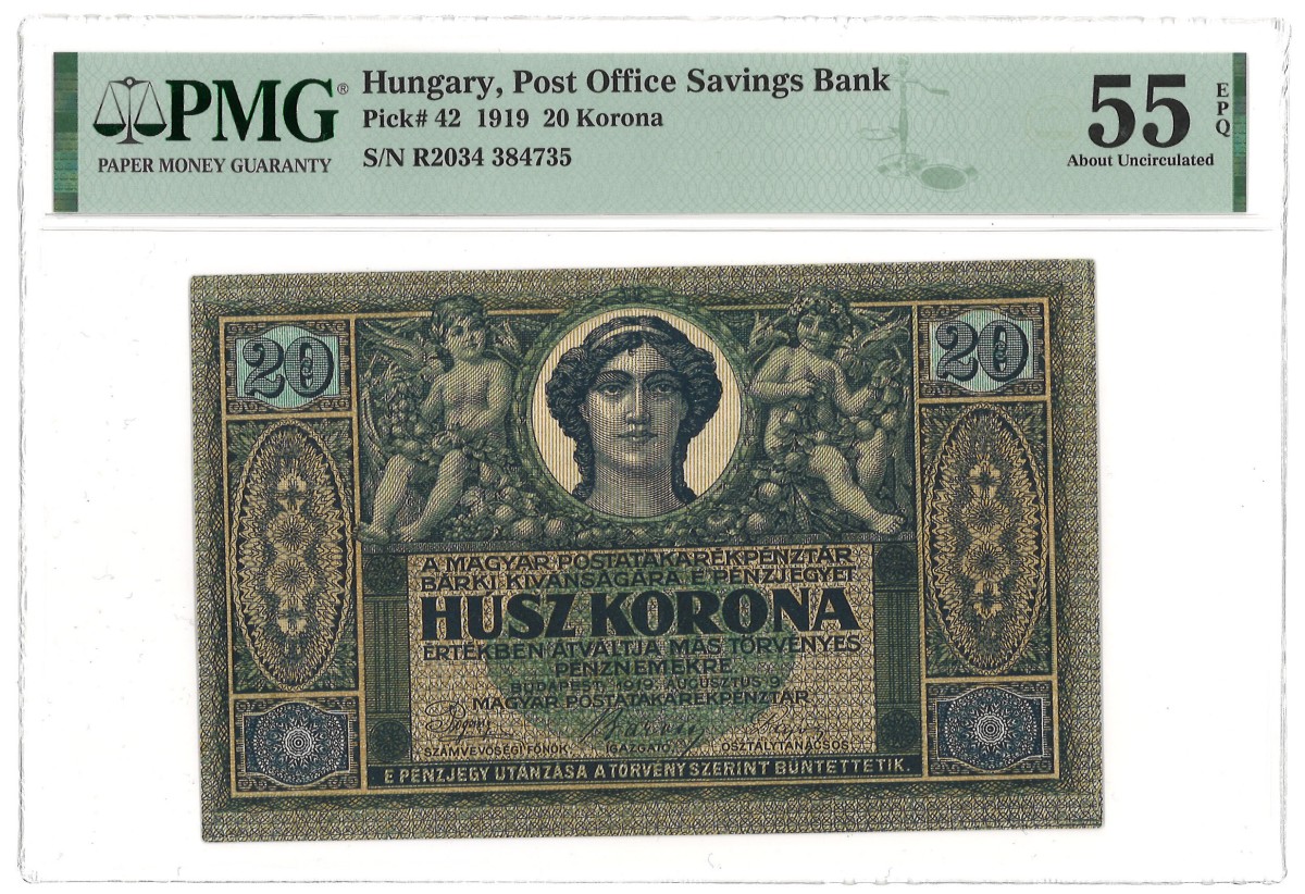 No reserve - Hungary. 20 korona. banknote. Type 1919. - About UNC.