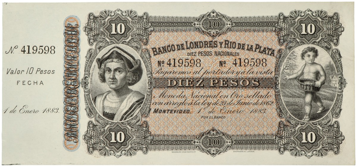 No reserve - Montevideo. 10 pesos. banknote. Type 1883. - About UNC.