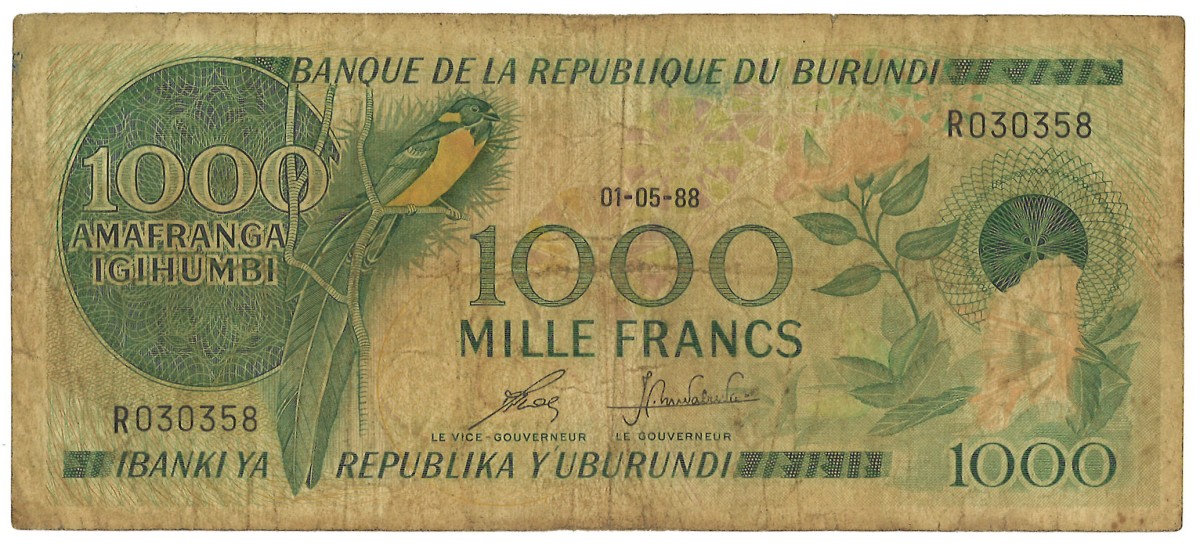 No reserve - Burundi. 1000 francs. banknote. Type 1988. - Very fine.