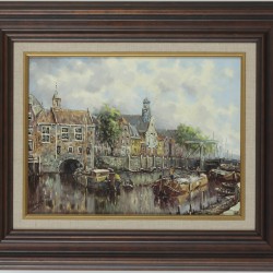 Hollandse school, 20e eeuw, onduidelijk gesigneerd (linksonder), Gezicht op Delftshaven.