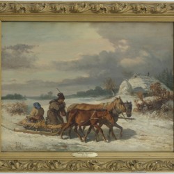 Draagt signatuur 'Hermann ten Kate', Een troïka in de sneeuw.