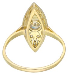 No Reserve - 14K Bicolour gouden Art Deco marquise ring bezet met ca. 0.20 ct. diamant.