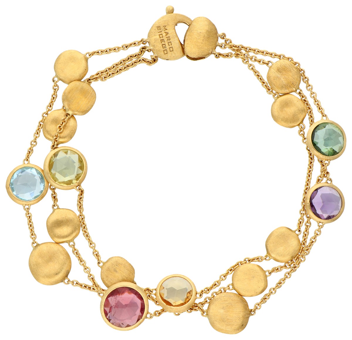 Marco Bicego 18K geelgouden drierijige armband 'Jaipur Colour' Collection. 