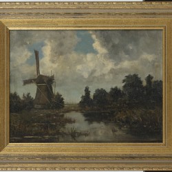 Epigoon Haagse School, 19e/20e eeuw. Een molen in een landschap/Een riviertje in een polderlandschap (2x).