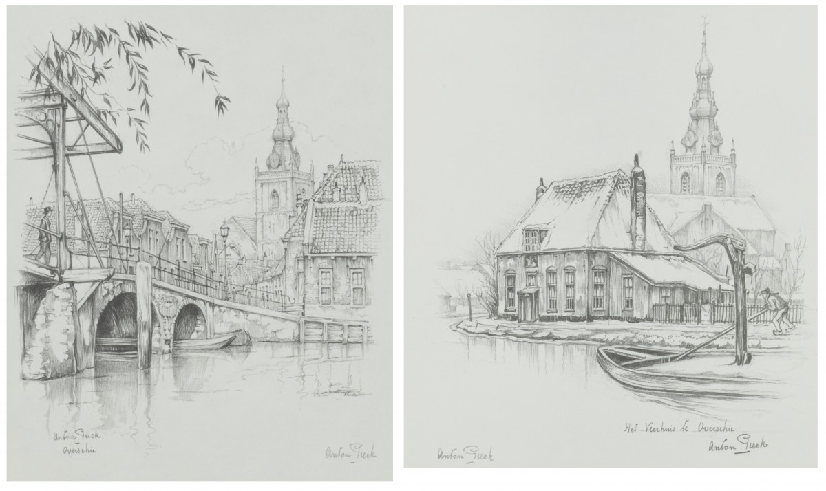Anton Franciscus Pieck (Den Helder 1895 - 1987 Overveen), Gezicht op Overschie, en Het Veerhuis te Overschie (2x).