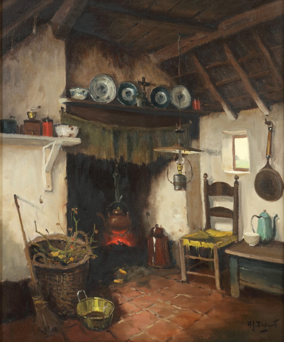 A.J. Zwart (Rijswijk 1903 - 1981 Laren NH), "Oud Brabants Binnenhuisje", / Hulsel NB.