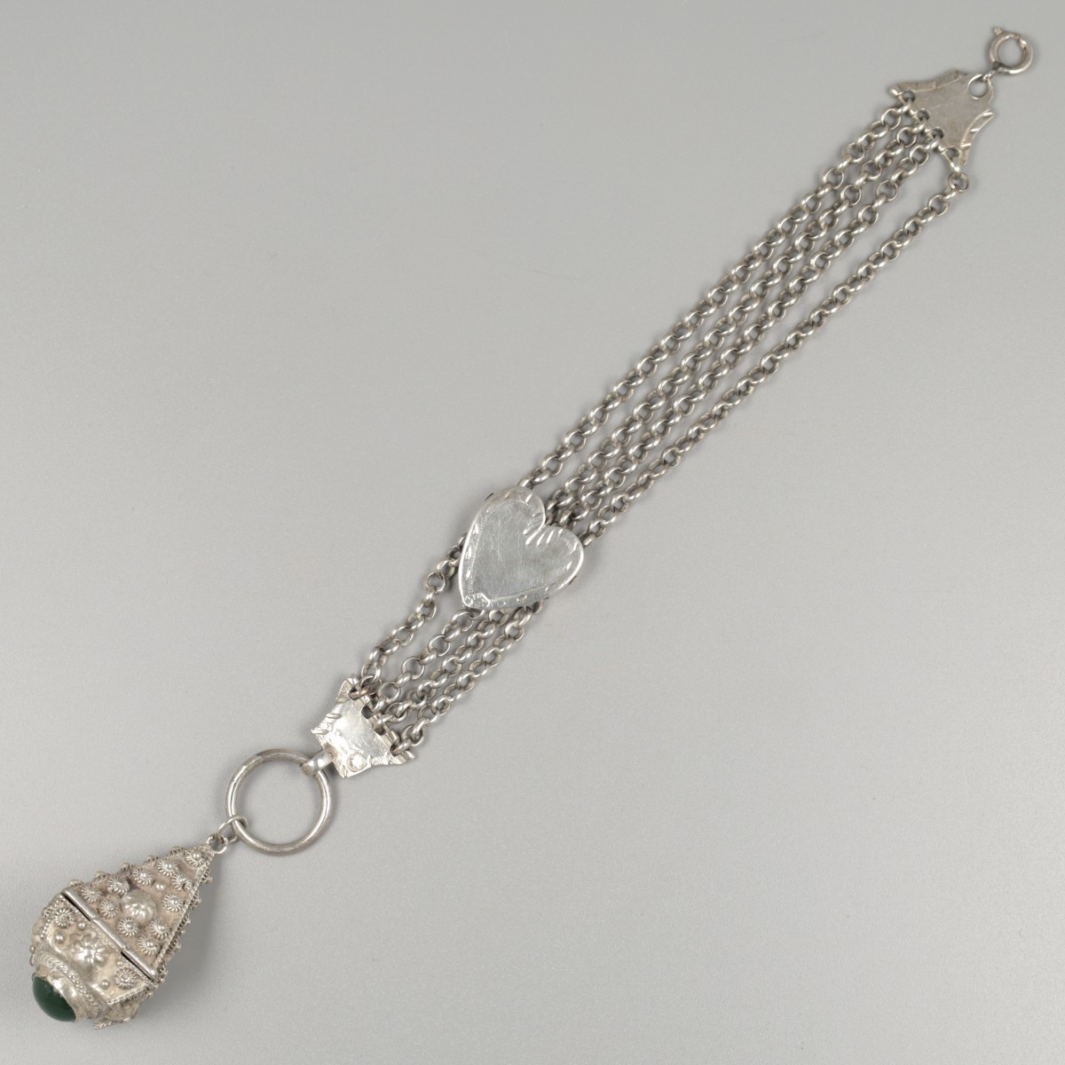 Horlogeketting met pillendoos-hanger, zilver.