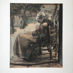 Willy Sluiter (Amersfoort 1873 - 1949 Den Haag), Sokje stoppen/Handwerkende vrouw in een tuin.